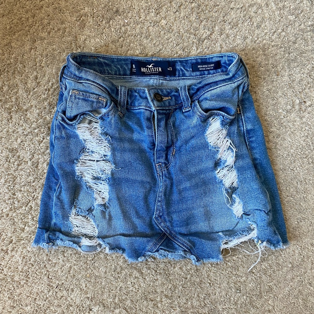 Hollister Distressed Blue Denim Skirt